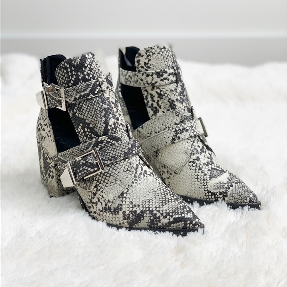 Stone Black Snakeskin Double Buckle Booties - Picture 2 of 8